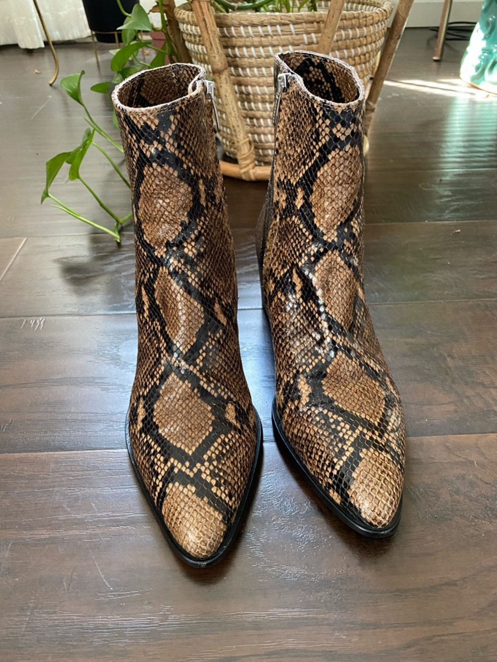 Margaux Leather Snake-Print Brown Ankle Boots with Block Heel - Women's - Picture 3 of 9
